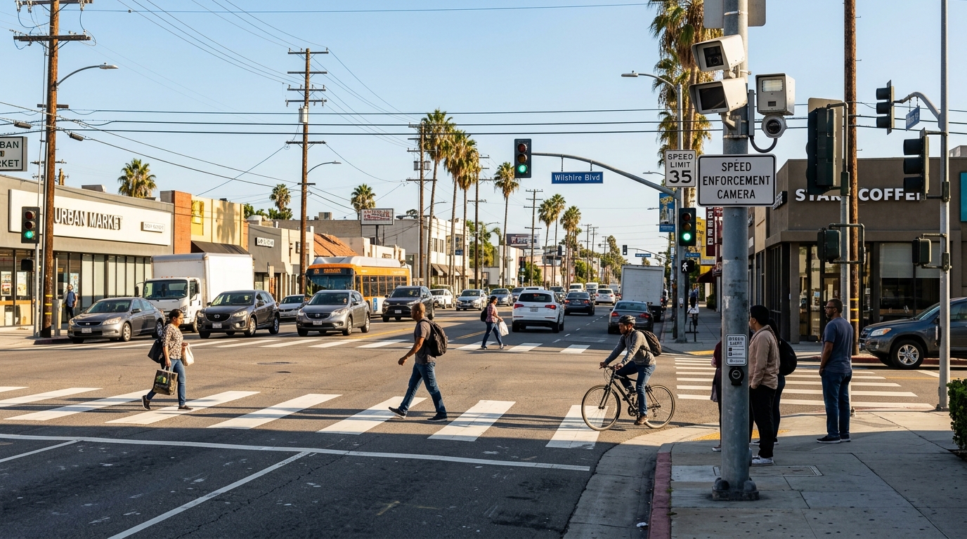 Cámara de velocidad instalada en un corredor de alto riesgo de Los Ángeles