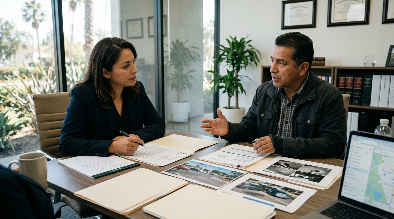 Víctima latina preservando evidencia después de un accidente causado por un conductor DUI